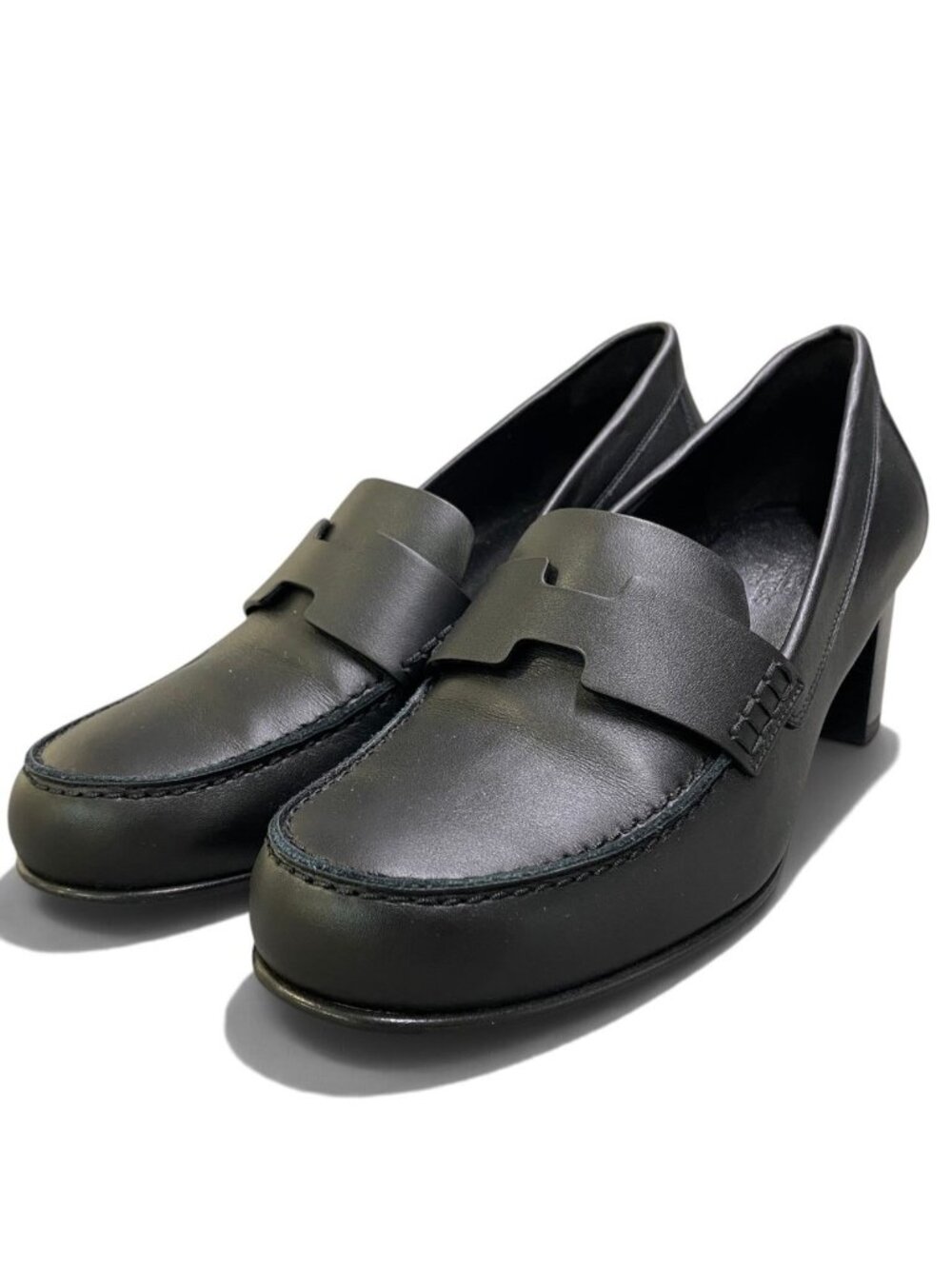 Hermes I1 Chunkyheels Pumps Black Leather Heel